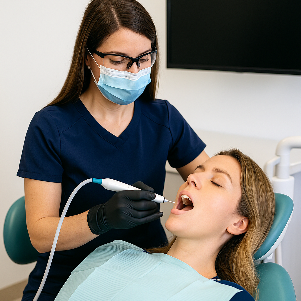 Dental cleaning and preventive care setup in a modern operatory