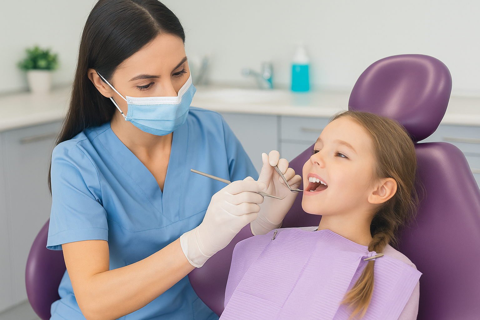Pediatric dental visit in a modern, child-friendly operatory